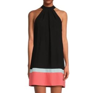 NWT BCBG MaxAzria Colorblock Shift Dress, Black, Coral, Blue Size Small
